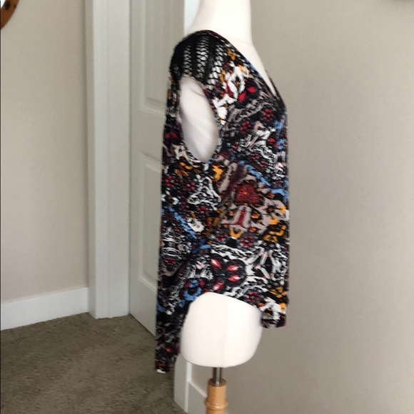 Lucky Brand tunic capped sleeve top boho print sm - Picture 2 of 5